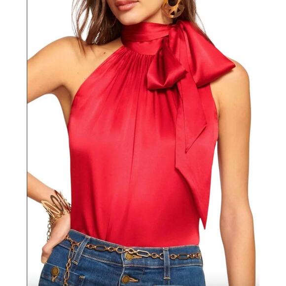 RAMY BROOK Top NEW Size XXS Lori Silk High Neck Tank Top $325 Red - Picture 1 of 6